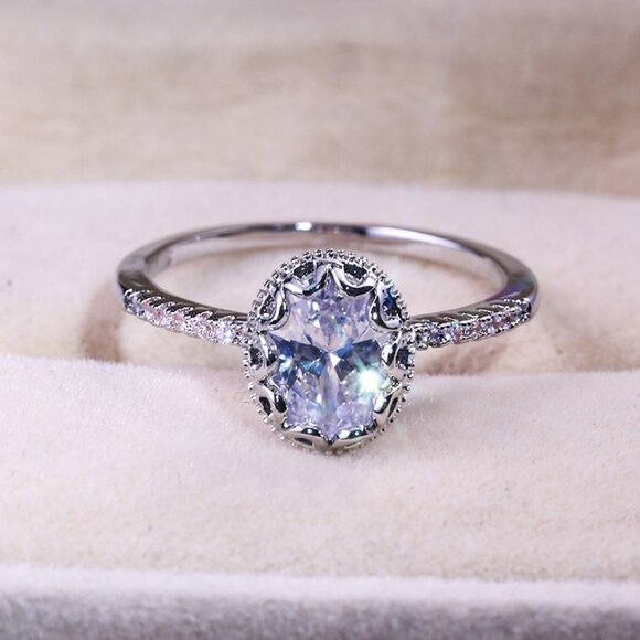 "Wedding/Engagement Oval Flower Dainty Gemstone Silver Ring for Women, VIP431 - Picture 1 of 10